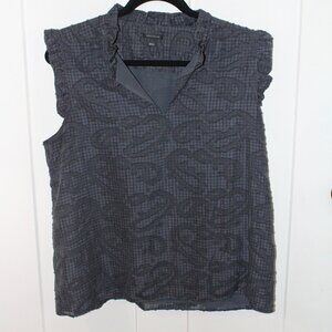 Charcoal gray sleeveless blouse with ruffle neck and sleeves - L